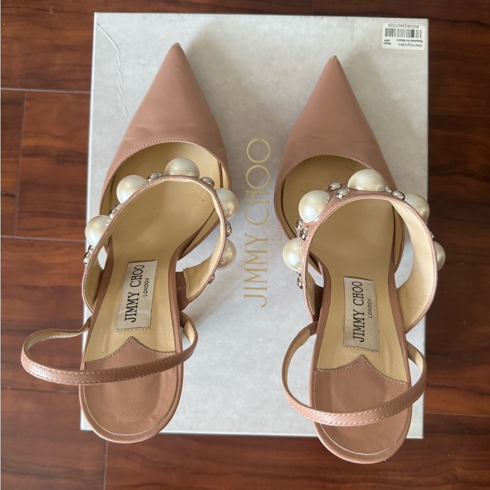Jimmy Choo Blush Pearl Studded Sling back Heels - Picture 14 of 16